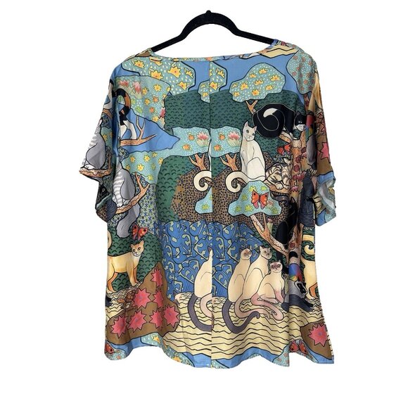 Shein Curvy Womens 3XL Cat Print Top Novelty Art To Wear Blouse Crazy Cat Lady - Picture 2 of 8